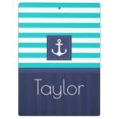 Moderne Aqua Navy Stripes Anker Personalisiert Klemmbrett (Rückseite)