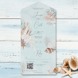 Moderne Aqua Ocean & Muscheln QR Code All In One Einladung