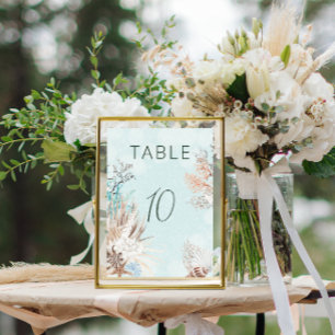 Moderne Aqua-Ozean- und Muschel-Hochzeit Tischnummer