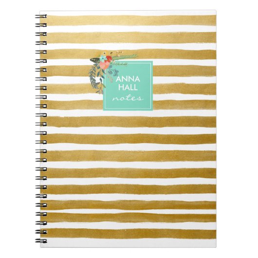 Moderne Aqua und Gold Foil Stripes Notebook Notizblock (Vorderseite)