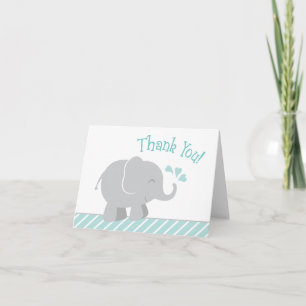 Moderne Aqua und graue Elephant Boy Baby Dusche Dankeskarte