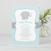 Moderne Aqua und graue Elephant Boy Baby Dusche Einladung (Stehend Vorderseite)