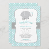Moderne Aqua und graue Elephant Boy Baby Dusche Einladung (Vorne/Hinten)