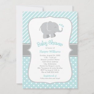 Moderne Aqua und graue Elephant Boy Baby Dusche Einladung