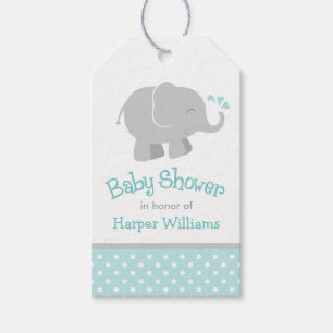 Moderne Aqua und graue Elephant Boy Baby Dusche Geschenkanhänger