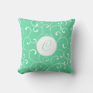 Moderne Aqua Whimsical Curles mit Monogram Kissen