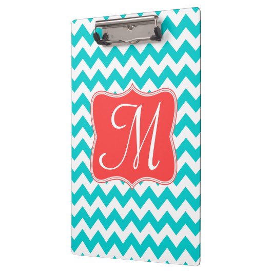 Moderne Aqua Zickzack Monogram Erstklammer Klemmbrett (Links)