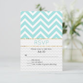 Moderne Aqua Zickzack Wedding RSVP Card Karte (Stehend Vorderseite)