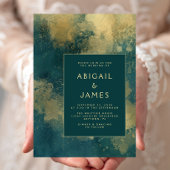 Moderne Aquamarin Blue Gold Abstrakte Hochzeit Einladung