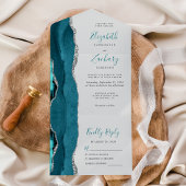 Moderne Aquamarin Blue Silver Agate Gray Wedding All In One Einladung