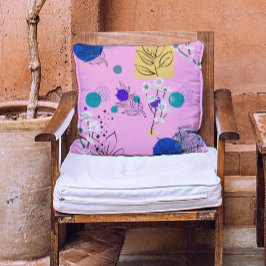 Moderne, Aquamarin-gelbe asbtract-Blume in Rosa Kissen