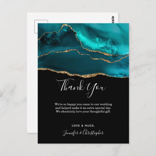 Moderne Aquamarin & Gold Agate Stone Abstrakt Viel Postkarte (Vorne/Hinten)