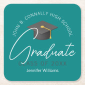 Moderne Aquamarin Graduate Custom Graduate Party Rechteckiger Pappuntersetzer (Vorderseite)