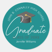 Moderne Aquamarin Graduate Custom Graduate Party Runder Aufkleber (Vorderseite)