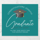 Moderne Aquamarin Graduate Custom Graduate Party Schaumweinetikett (Einzelnes Label)