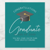Moderne Aquamarin Graduate Custom Graduate Party Weinetikett (Einzelnes Label)