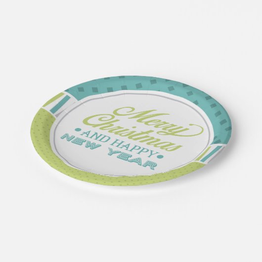Moderne Aquamarin grüne Weihnachten froh | Urlaub Pappteller (Schrägansicht)