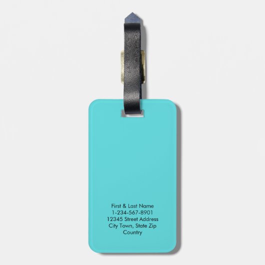 Moderne Aquamarin-Minimal-Monogram-kundenspezifisc Gepäckanhänger (Rückseite vertikal)