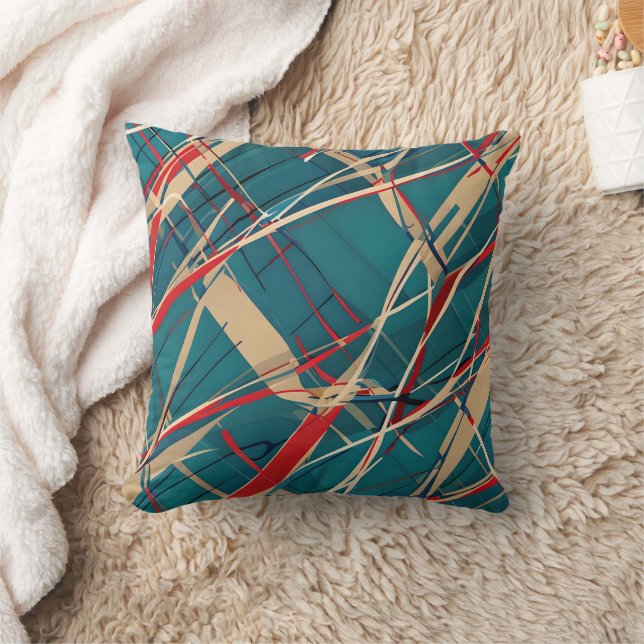 Moderne Aquamarin, Red & Tan Kissen (Decke)