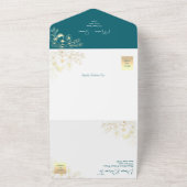 Moderne Aquamarin- und Goldhochzeit All In One Einladung (Außenbereich)