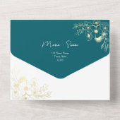 Moderne Aquamarin- und Goldhochzeit All In One Einladung (Rückseite)