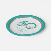 Moderne Aquamarine 50 und fabelhafte 50 Geburtstag Pappteller (Schrägansicht)