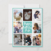 Moderne Aquamarine 8 Foto Collage Happy Birthday M (Vorderseite)