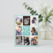 Moderne Aquamarine 8 Foto Collage Happy Birthday M (Stehend Vorderseite)