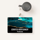 Moderne Aquamarine Agate & Gold Ribbon auf Black Ausweis (Vorderseite mit Rechteck)