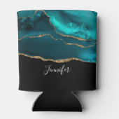 Moderne Aquamarine Agate & Gold Ribbon auf Black Dosenkühler (Rückseite)