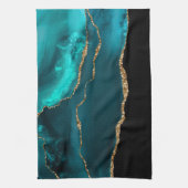 Moderne Aquamarine Agate & Gold Ribbon auf Black Geschirrtuch (Vertikal)