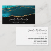 Moderne Aquamarine Agate & Gold Ribbon auf Black Visitenkarte (Vorne/Hinten)