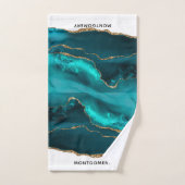 Moderne Aquamarine Agate & Gold Ribbon auf Weiß Badhandtuch Set (Handtuch)