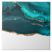 Moderne Aquamarine Agate & Gold Ribbon auf Weiß Fliese (Vorderseite)
