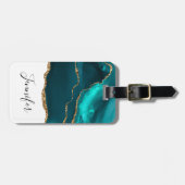 Moderne Aquamarine Agate & Gold Ribbon auf Weiß Gepäckanhänger (Vorderseite horizontal)