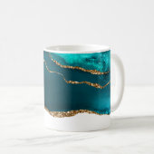 Moderne Aquamarine Agate & Gold Ribbon auf Weiß Kaffeetasse (VorderseiteRechts)