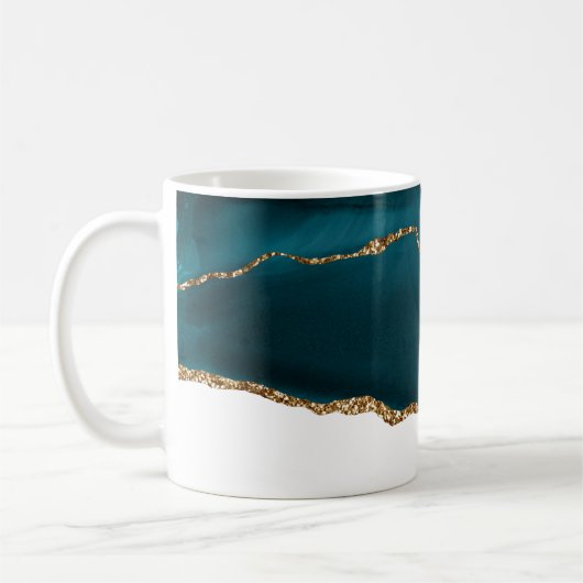 Moderne Aquamarine Agate & Gold Ribbon auf Weiß Kaffeetasse (Links)