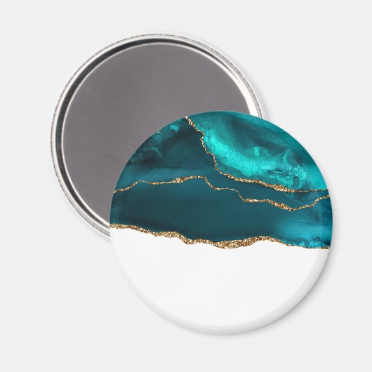 Moderne Aquamarine Agate & Gold Ribbon auf Weiß Magnet (Vorderseite/Rückseite)
