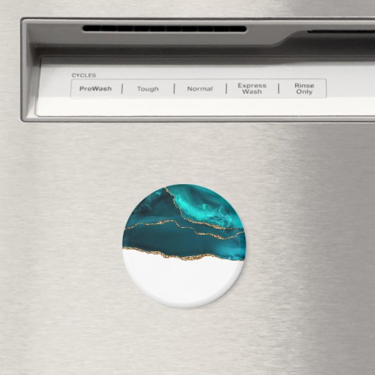 Moderne Aquamarine Agate & Gold Ribbon auf Weiß Magnet (In Situ (Geschirrspüler))