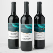 Moderne Aquamarine Agate & Gold Ribbon auf Weiß Weinetikett (Flaschen)