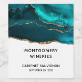 Moderne Aquamarine Agate & Gold Ribbon auf Weiß Weinetikett (Einzelnes Label)