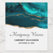 Moderne Aquamarine Agate & Gold Ribbon auf Weiß Weinetikett (Einzelnes Label)