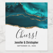 Moderne Aquamarine Agate & Gold Ribbon auf Weiß Weinetikett (Einzelnes Label)