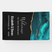 Moderne Aquamarine Agate & Gold Ribbon Wedding Banner (Horizontal)
