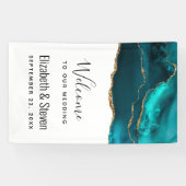 Moderne Aquamarine Agate & Gold Ribbon Wedding Banner (Horizontal)