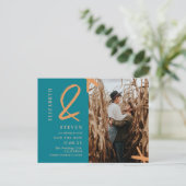 Moderne aquamarine Ampere und Foto Save the Date Postkarte (Stehend Vorderseite)