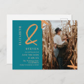 Moderne aquamarine Ampere und Foto Save the Date Postkarte (Vorne/Hinten)