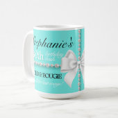 Moderne Aquamarine Aqua Tiffany Bold & Bougie Birt Kaffeetasse (Vorderseite Links)