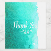 Moderne, aquamarine Aquarellfarben dank Geschenk Weinetikett (Einzelnes Label)