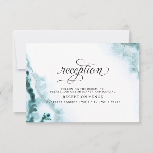 Moderne Aquamarine Aquarellmoos Agate BarefootBrid Einladung (Vorderseite)